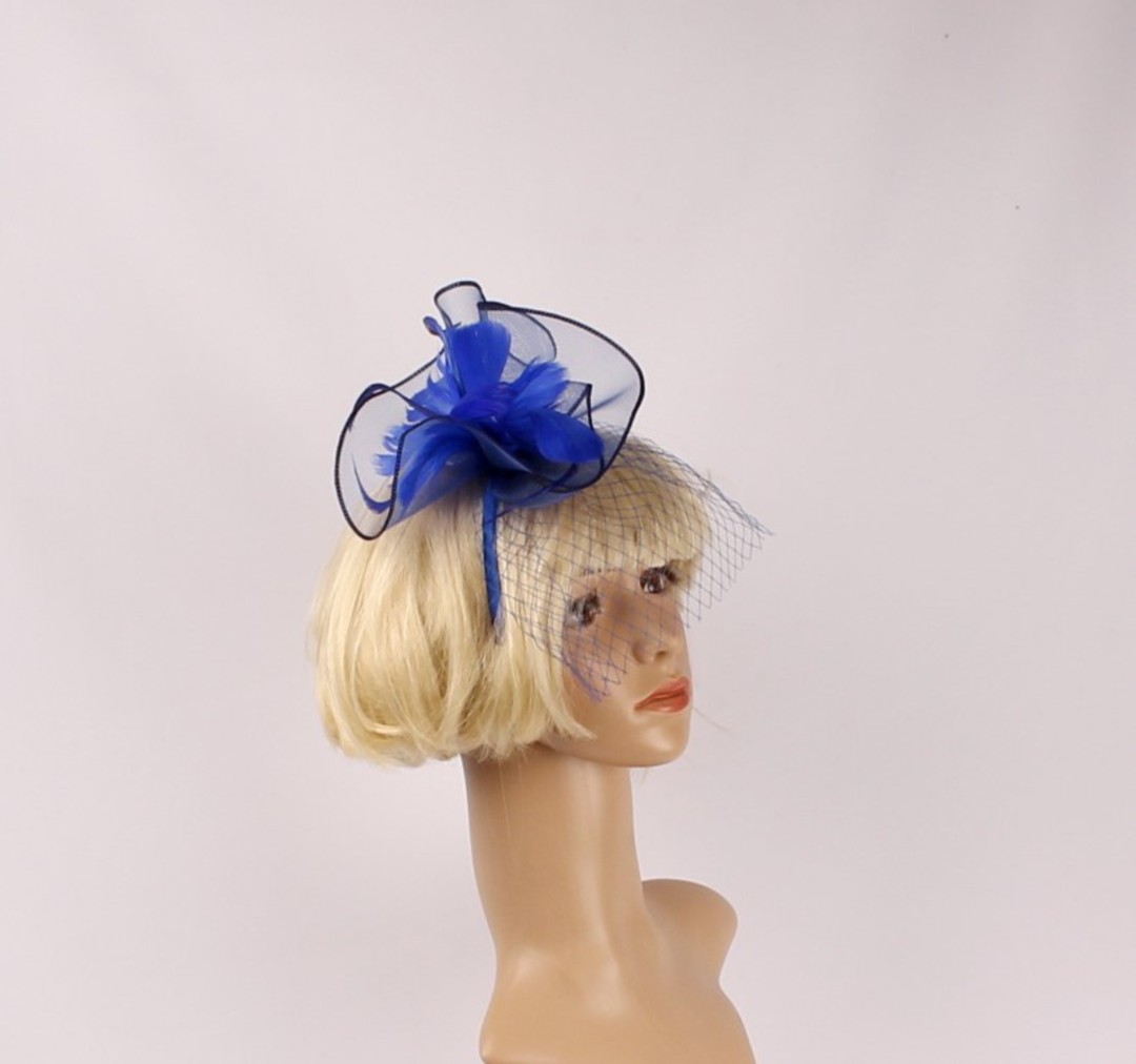  Head band crin  fascinator w feathers  blue STYLE: HS/4676 /BLU image 0